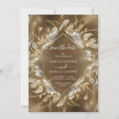 Glamour Golden Themed Floral Save the Date Einladung (Vorderseite)
