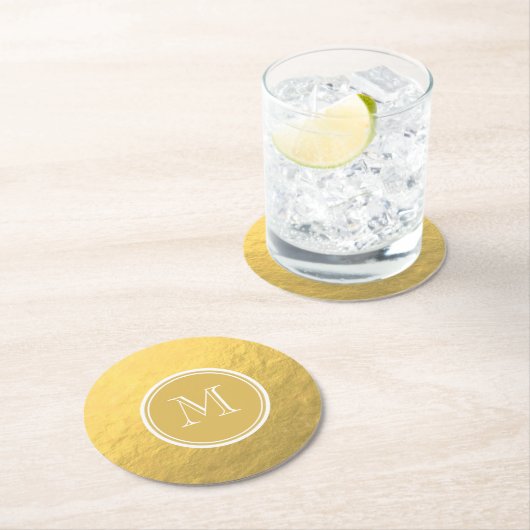 Glamour-Goldfolien-Hintergrund-Monogramm Runder Pappuntersetzer (Vor Ort)