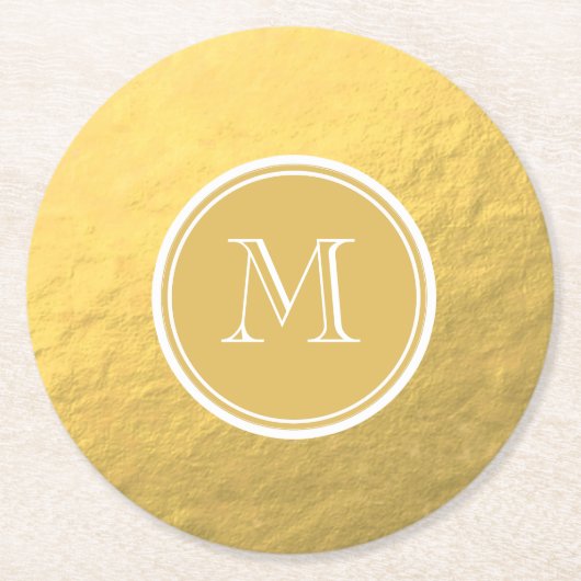 Glamour-Goldfolien-Hintergrund-Monogramm Runder Pappuntersetzer (Vorderseite)