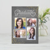 Glamour Grad 4-Foto Collage Abschluss Einladung (Stehend Vorderseite)