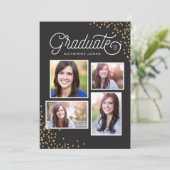 Glamour Grad 4-Foto Collage Abschluss Einladung (Stehend Vorderseite)