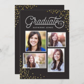 Glamour Grad 4-Foto Collage Abschluss Einladung (Vorne/Hinten)