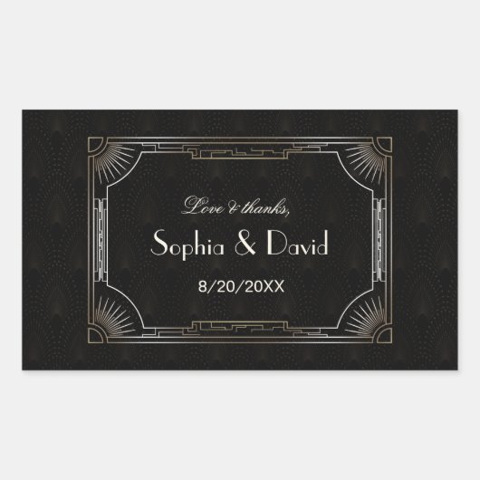 Glamour Great Gatsby Gold Art Deco Hochzeit Rechteckiger Aufkleber (Vorderseite)