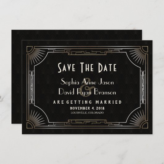 Glamour Great Gatsby Gold Art Deco Hochzeit Save The Date (Vorne/Hinten)