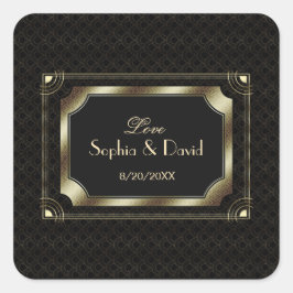 Glamour Great Gatsby Gold Black Art Deco Hochzeit Quadratischer Aufkleber