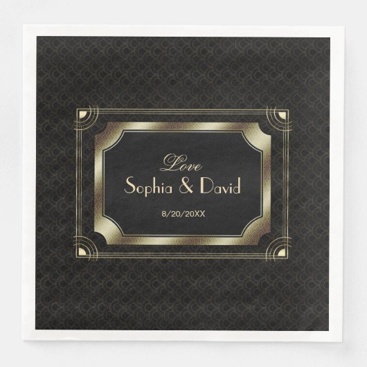 Glamour Great Gatsby Gold Black Art Deco Hochzeit Serviette (Vorderseite)