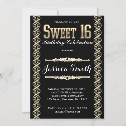 Glamour Great Gratsby Sweet 16 Einladung (Vorderseite)