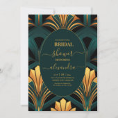 Glamour Green and Gold Art Deco Bridal Einladung (Vorderseite)