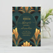 Glamour Green and Gold Art Deco Bridal Einladung (Stehend Vorderseite)