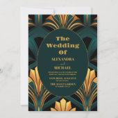 Glamour Green und Gold Art Deco Hochzeit Einladung (Vorderseite)