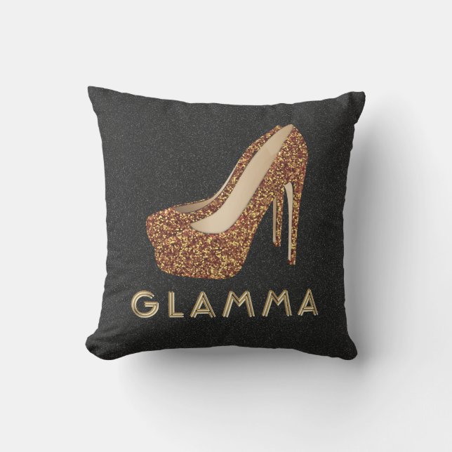 Glamour-Großmutter Glamma GoldGlitzer-hoher Heels Kissen (Vorderseite)