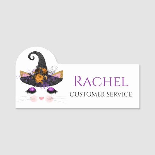 Glamour Halloween Hexenkatze Personalisierter Name Namensschild (Vorderseite)
