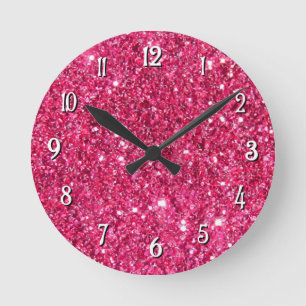 Glamour-heißes Rosa-Glitzer Runde Wanduhr