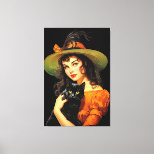Glamour Hexe Vintage Halloween-Button-up-Kunst Leinwanddruck