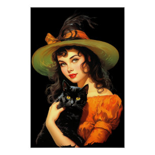 Glamour Hexe   Vintage Halloween-Button-up-Kunst Poster