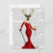 Glamour Hirsch in Rot Postkarte (Vorne/Hinten)