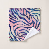 Glamour Holographic Glitzer Blue Zebra Stripes Badhandtuch Set (Waschlappen)