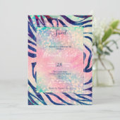 Glamour Holographic Glitzer Blue Zebra Stripes Einladung (Stehend Vorderseite)