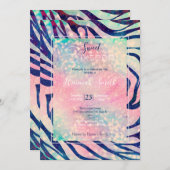 Glamour Holographic Glitzer Blue Zebra Stripes Einladung (Vorne/Hinten)