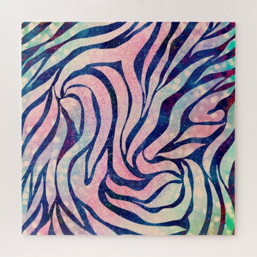 Glamour Holographic Glitzer Blue Zebra Stripes Puzzle (Horizontal)