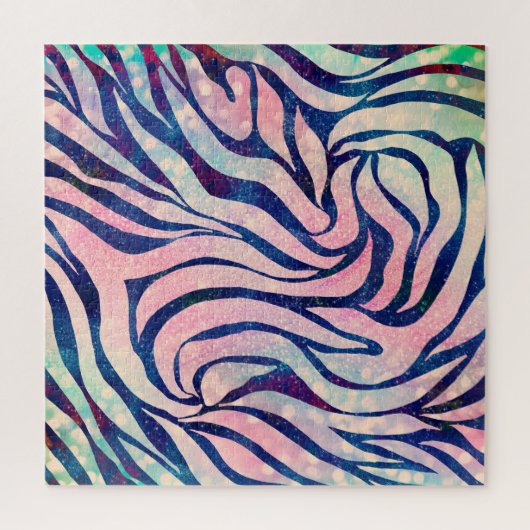 Glamour Holographic Glitzer Blue Zebra Stripes Puzzle (Vertikal)