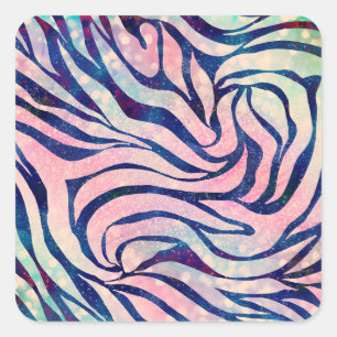 Glamour Holographic Glitzer Blue Zebra Stripes Quadratischer Aufkleber