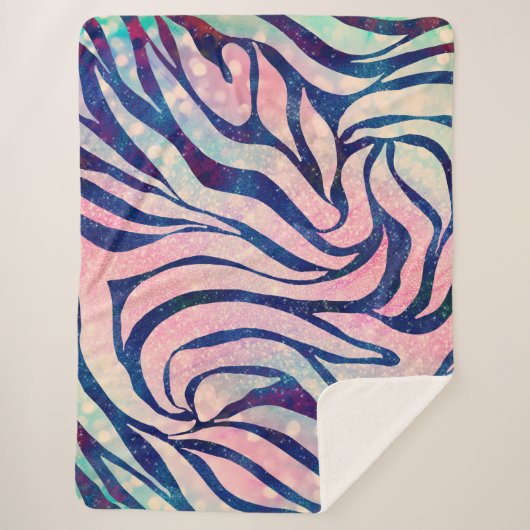 Glamour Holographic Glitzer Blue Zebra Stripes Sherpadecke (Vorderseite)