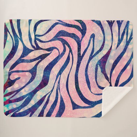 Glamour Holographic Glitzer Blue Zebra Stripes Sherpadecke (Vorderseite (Horizontal))