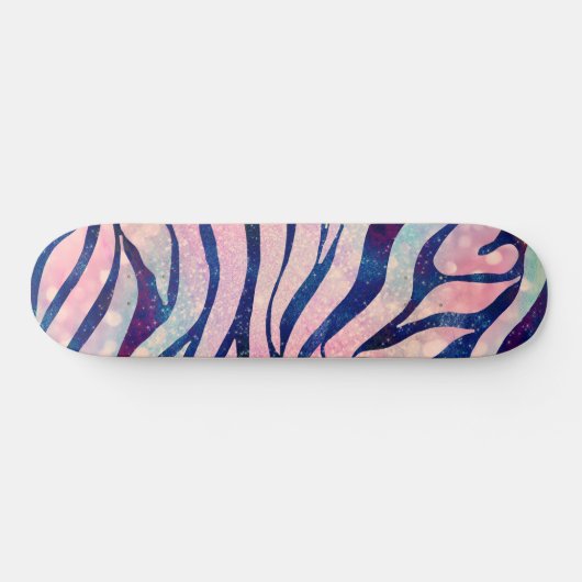 Glamour Holographic Glitzer Blue Zebra Stripes Skateboard (Horizontal)