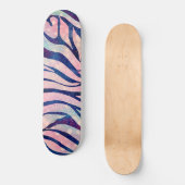 Glamour Holographic Glitzer Blue Zebra Stripes Skateboard (Vorderseite)