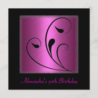 Glamour Hot Pink Black Floral Geburtstagsparty Einladung