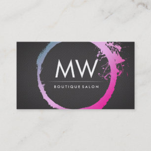 Glamour Hot Pink Blue Brushed Monogram Visitenkarte