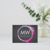 Glamour Hot Pink Blue Brushed Monogram Visitenkarte (Stehend Vorderseite)