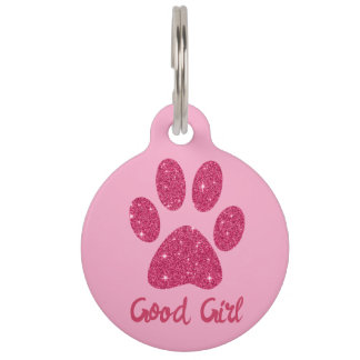 Glamour Hot Pink Glitzer Paw Dog Name Haustiermarke