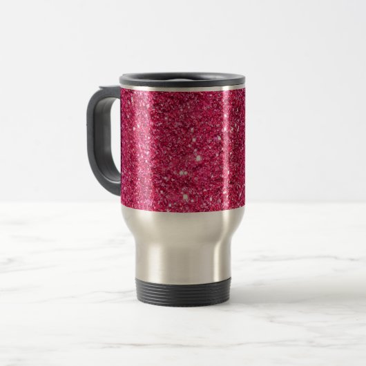 Glamour Hot Pink Glitzer Reisebecher (Vorderseite Links)