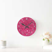 Glamour Hot Pink Glitzer Runde Wanduhr (Zuhause)