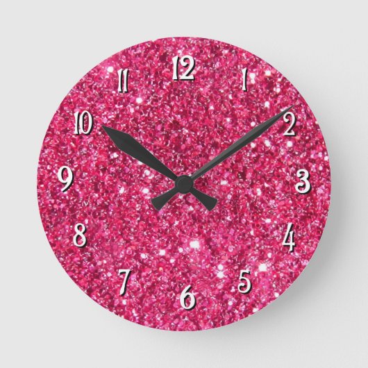 Glamour Hot Pink Glitzer Runde Wanduhr (Vorderseite)
