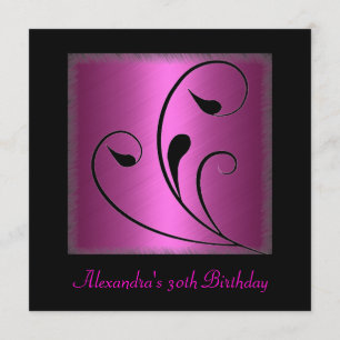 Glamour Hot Pink Schwarze Florale Geburtstagsfeier Einladung
