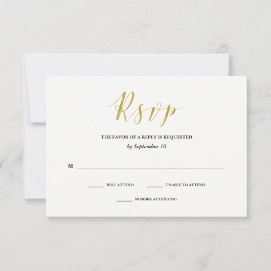 Glamour Imitate Gold Classic Wedding RSVP Karte (Vorderseite)