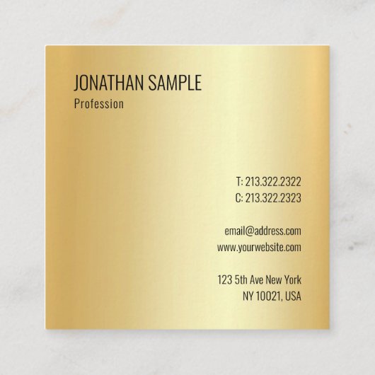 Glamour Imitate Gold Template Modernes Design Quadratische Visitenkarte (Rückseite)
