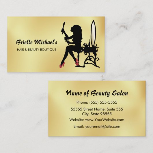 Glamour Imitats Gold und Black Woman Haair Boutiqu Visitenkarte (Vorne/Hinten)
