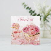 Glamour Juwelen, rosa Blume & Boxen Sweet 16 Einladung (Stehend Vorderseite)
