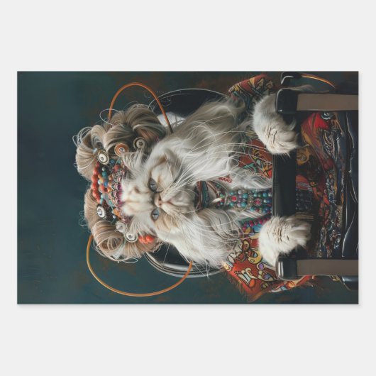 Glamour Katzen im Salon Decoupage Geschenkpapier Set (Vorderseite)