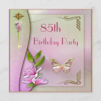 Glamour Key, Magnolia & Butterfly 85. Geburtstag Einladung