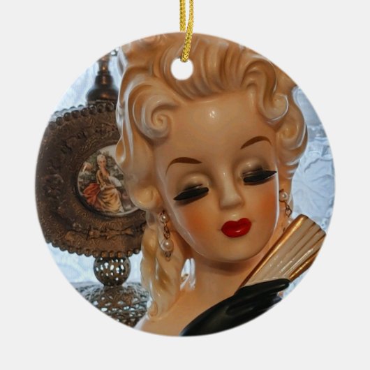 Glamour Lady Head Vase Fan Parfüm Flaschen Keramik Ornament (Vorne)