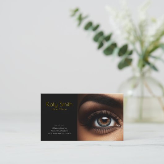 Glamour Lashes & Brows - Gold auf der schwarzen Ka Visitenkarte (Stehend Vorderseite)
