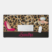 Glamour Leopard Print Girl Personalisiert Schreibtischunterlage (Tastatur & Maus)