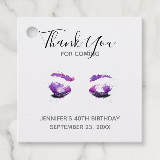 Glamour Lila Eyes & Brows Aquarell Vielen Dank Geschenkanhänger (Vorderseite)