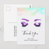 Glamour Lila Eyes & Brows Aquarell Vielen Dank Postkarte (Vorne/Hinten)