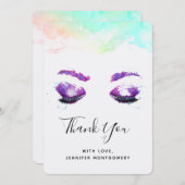 Glamour Lila Eyes & Brows Wasserfarbe Dankeskarte (Vorne/Hinten)